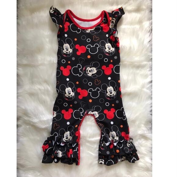 Baby Girls Mickey Mouse Ruffled Romper - Picture 1 of 4
